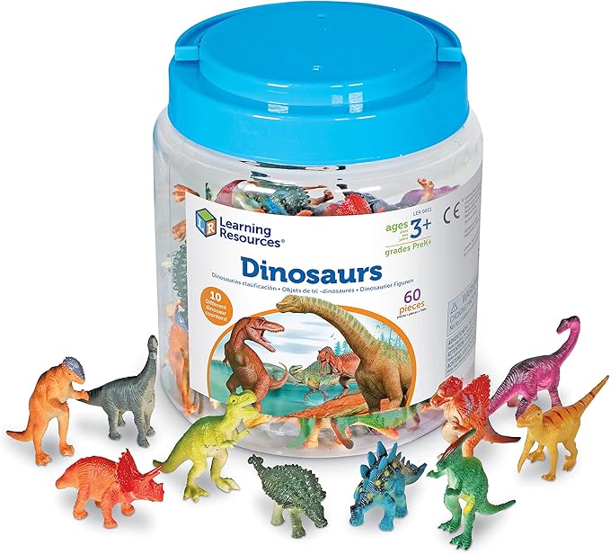 Learning Resources Dinosaur Counters, Set of 60 Colored Dinosaurs, Fine Motor Toy, Ages 3+, multi-color