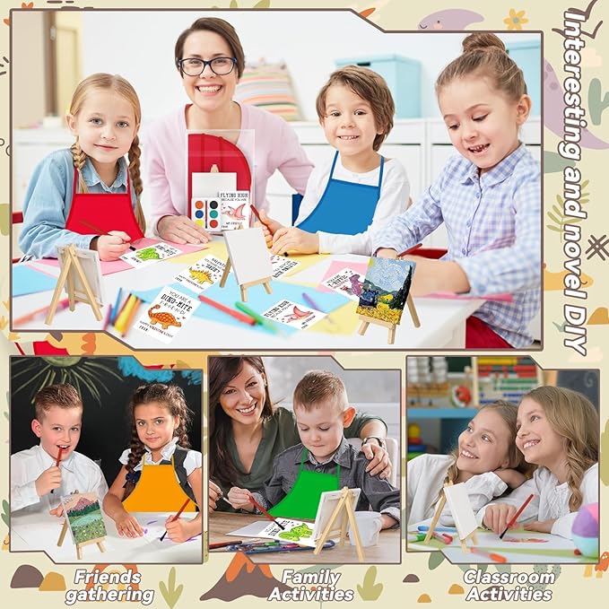 Gosodeny 24 Sets Valentines Watercolor Paint Set Painting Cards Painting Canvas Panel with Wooden Easel Watercolor Paint Painting Brush Kit Valentines Day Cards Packaging Bag Set Gifts