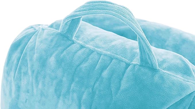 Husband Pillow Medium Carolina Blue, Backrest for Kids, Teens, Petite Adults - Reading Pillows with Arms, Adjustable Plush Memory Foam, Bed Rest Chair Sitting Up, Detach Neck Roll, Removable Cover
