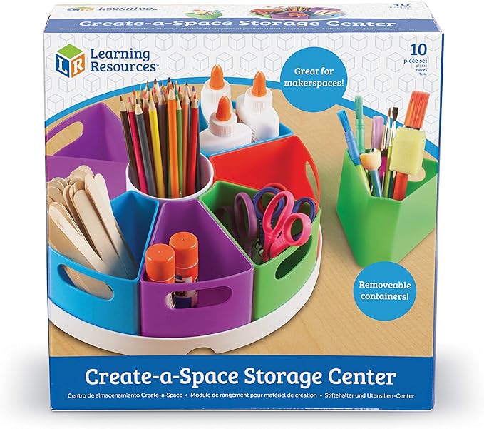 Learning Resources Create a Space Storage Center - 10 Piece set Desk Organizer for Kids, Art Organizer for Kids, Crayon Organizer, Homeschool Organizers and Storage