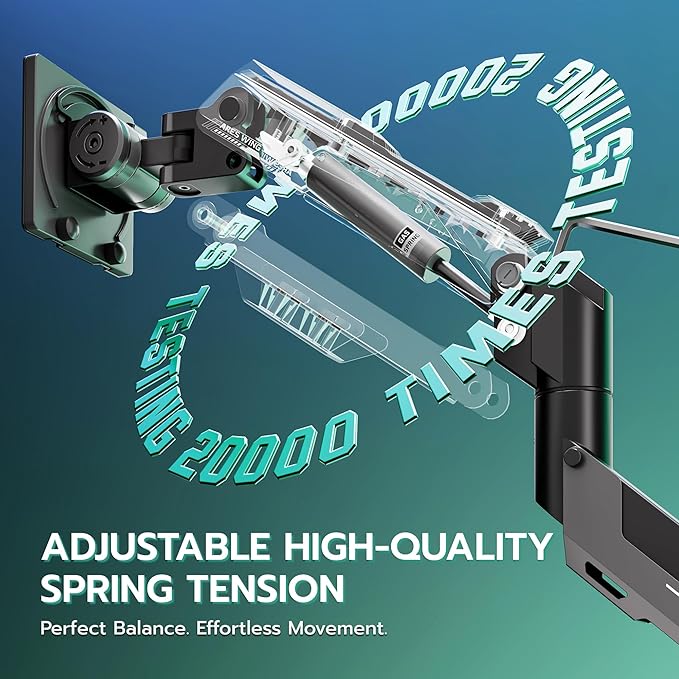 ARES WING Heavy Duty Ultrawide Monitor Arm - Gas Spring Aluminum Monitor Mount with USB for 24"-57" Curved Screens up to 66 lbs with Clamp/Grommet Desk Mount, 75/100/200 Vesa Mount, Black