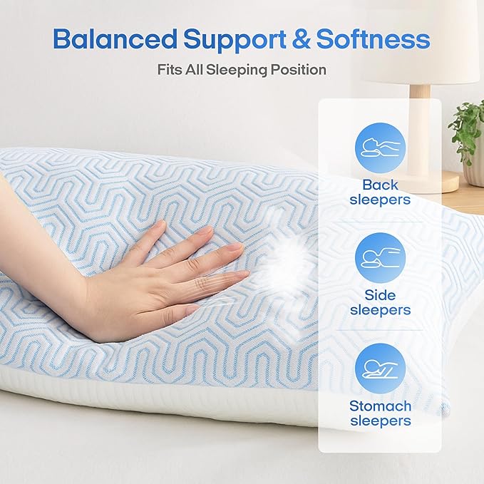 puredown® Cooling Goose Feather Down Pillow, Set of 1, Queen Size Bed Pillow Insert with Soft Cooling Pillowcase for Cool Sleep