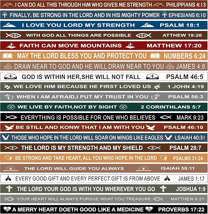 JUNEBRUSHS 42pcs Bible Verse Silicone Bracelets Bulk Inspirational Christian Faith Hope Jesus Rubber Wristbands for Men Women Party Christian Gifts(21 Designs)