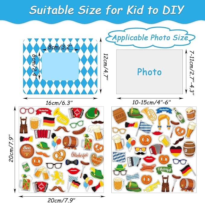 30 Packs Oktoberfest Picture Frame Craft Kits for Kids Oktoberfest DIY Craft Set with Germen Bavarian Festival Stickers Home Classroom Indoor Game Activities