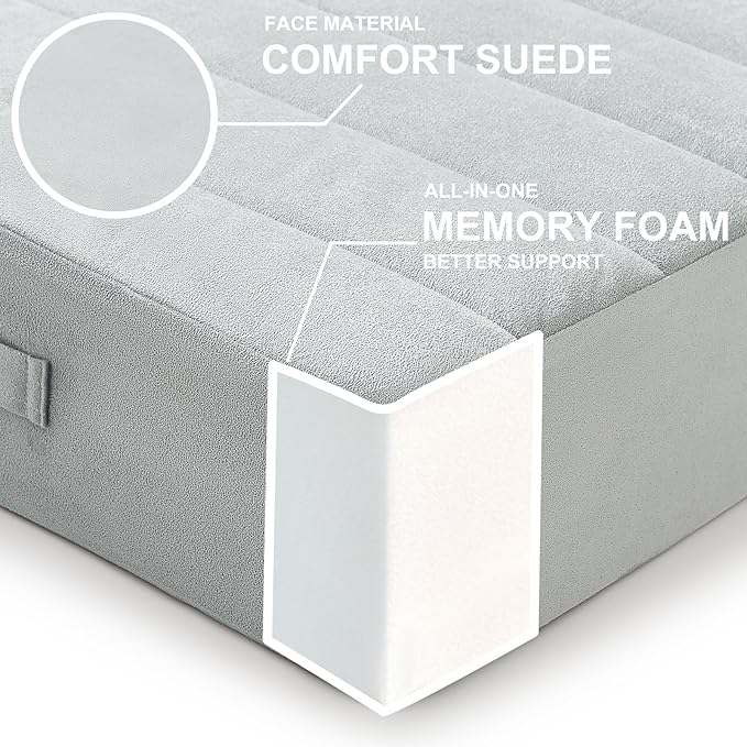 22 inches Floor Pillow for Adults - Large Meditation Cushion with Thick Foam & Soft Tufted Cover - Premium Outdoor Square Floor Cushion Seat - Yoga Pillows for Sitting On Floor - Light Gray