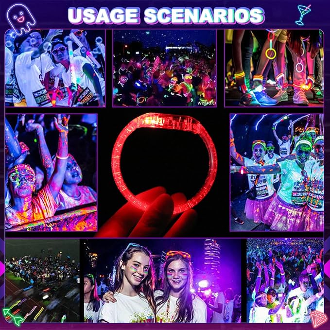 246 PCS Glow in the Dark Party Supplies Glow Sticks Bulk Party Pack with Glow Sticks, Glow Glasses, Finger Lights, Bracelet, LDE Watch for Birthday Wedding Concert Halloween Glow Party Favors