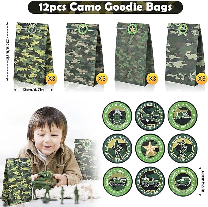 Golray Army Party Favors Camo Wristband Big Parachute Tanks Aircraft Keychain Army Men Soldier Figures Toys for Kids Boys Camouflage Military Camo Birthday Party Supplies Decoration Gift Bag Stuffers