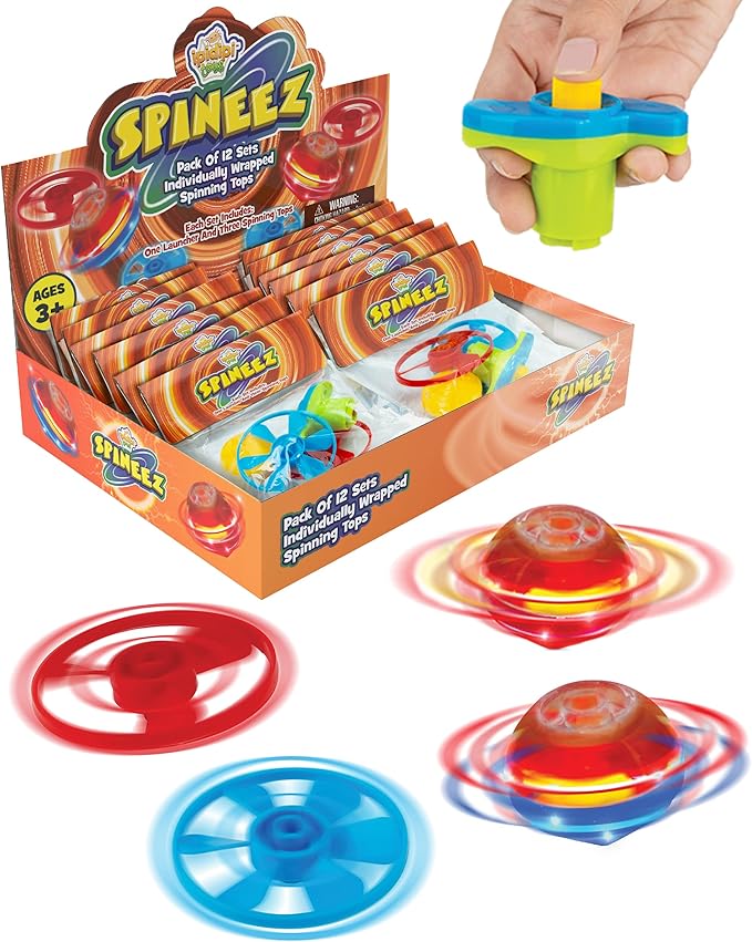 IPIDIPI TOYS Light Up Spinning Tops and Flying Saucer Disc - UFO Light Up Spinner - Stocking Stuffers, Kids Party Favors, School Prize Box Toys, Goodie Bag Fillers - Orange, Pack of 12