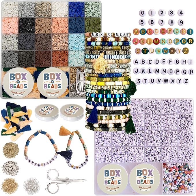 Felix LeChef Clay Bead Bracelet Kit, 7000 Pcs Alphabet Letters and Earth Tone Neutral Colors Heishi Clay Beads Set for Friendhip Bracelet Making Jewelry Making Beading Accessories