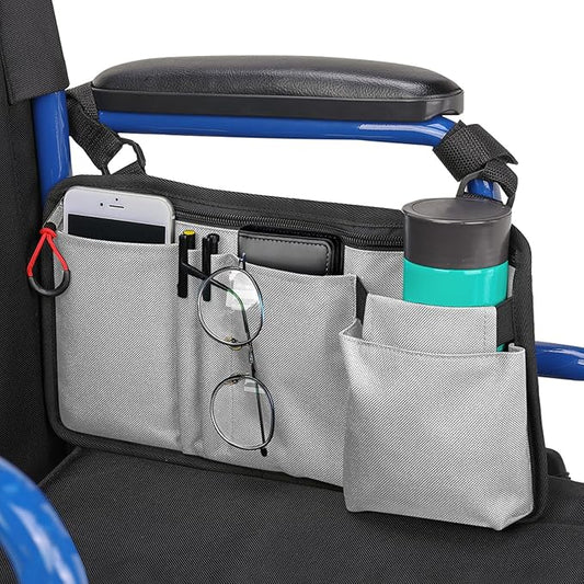 JOYTUTUS Walker Side Bag, Wheelchair Armrest Storage Pouch with Cup Holder, Wheelchair Accessories for Seniors, Walker Bag Cup Holder for Walker, Rollator, Electric Scooter or Wheelchair