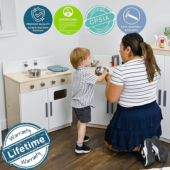 Children’s Factory Wooden Play Stove for Kids and Toddlers – Pretend Kitchen Playset with Realistic Design – Preschool Furniture for Classroom or Playroom – 24" W x 15" D x 28" H – Assembly Required