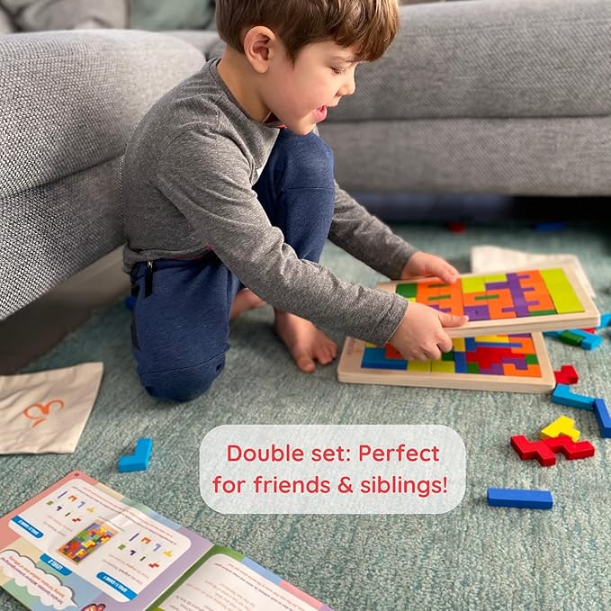 Wooden Puzzle Montessori Toy Boost The Intelligence and Logic of Your Kid 3D Blocks STEM Game Educational Gift for Kids 2 Boards & Spare Parts incl. (88 PCS)