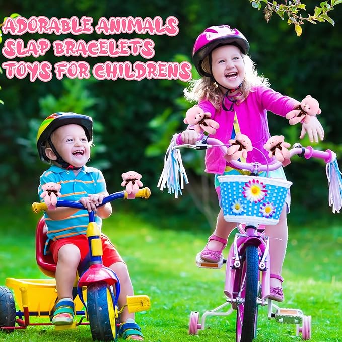 Ceenna 16 Pcs Valentine's Day Stuffed Bear Animal Slap Bracelets Plush Bear Slap Bracelets 8.66 Inch Pink Adorable Bear Slap Wrist Bracelet Bulk for Birthday Party Gifts Favors Goodie Bag Fillers