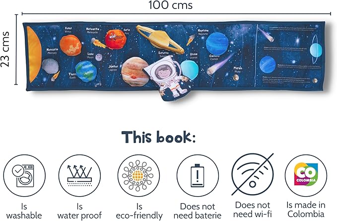 Solar System Cloth Book for 3 Year Old Toddler| Outer Space Fabric Book for Toddlers | Astronaut Plush Toy Included | Preschool and Early Learning | Carry on Travel Play and Learn Sensory Toys.