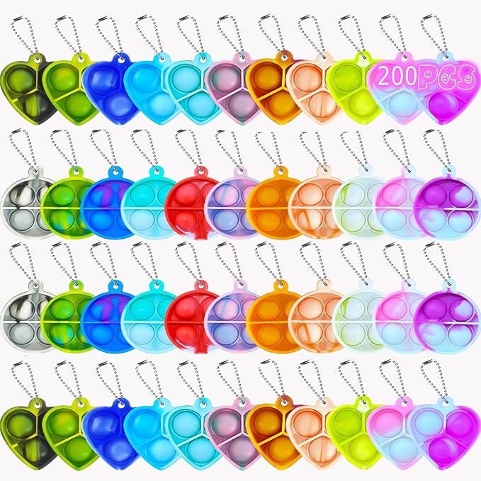 200pcs 1.5in Random Pop Bubble Fidget Sensory Toys, Pop Toy Bulk for Party Favor, Classroom Student Prizes Easter Basket Goodie Bag Stuffers Christmas Valentine Gift for Kid