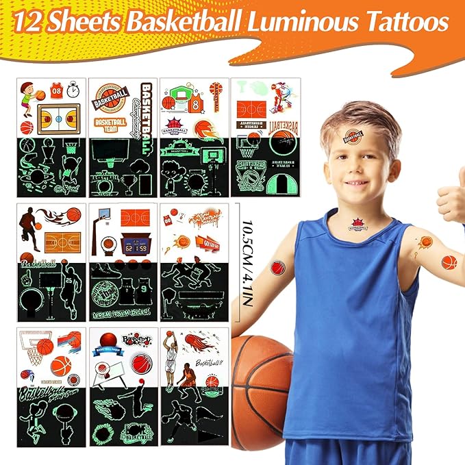 122Pcs Basketball Party Favors Basketball Goodie Bag Favors with Stress Ball Keychain Tattoo Sticker Silicone Bracelet for Basketball Themed Birthday Party Supplies