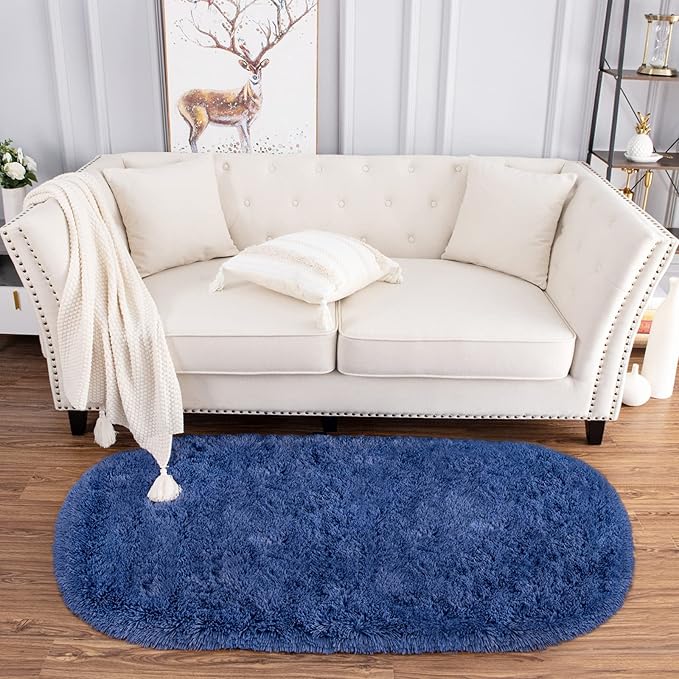 Noahas Ultra Soft Fluffy Bedroom Rugs Kids Room Carpet Modern Shaggy Area Rugs Home Decor 2.6' X 5.3', Light Navy