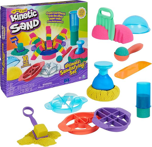 Kinetic Sand, Ultimate Sandisfying Set with 2lbs Play Sand (Pink, Yellow & Teal), 10 Tools & Molds, Sensory Toys for Kids Ages 7 and up