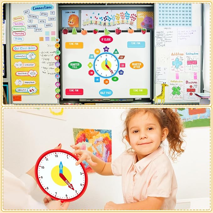 WhatSign Telling Time Bulletin Board Set Telling Time Teaching Clock for Kids 34Pcs Learning to Tell Time Clock Telling Time Clock for Classroom Teacher Must Have Bulletin Board Decorations