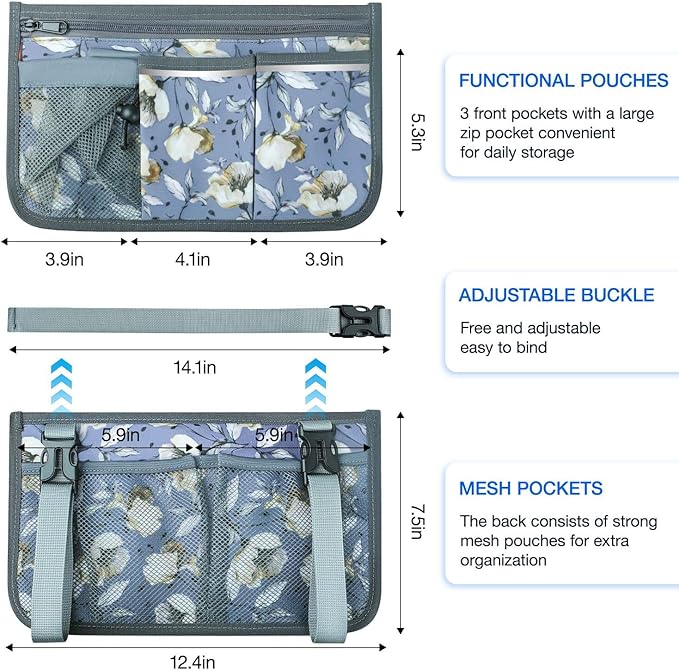 Wheelchair Bag, Walker Bag, Wheelchair Side Bag, Armrest Organizer Pouch with Cup Holder Attachment and Reflective Strip, Accessories for Most Wheelchairs, Walker, Rollators Purple-Malus