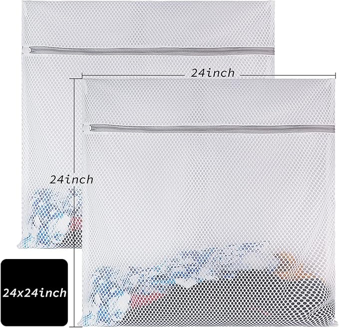 2 XX-Large Honeycomb Mesh Laundry Bag Delicates Durable for Washing Machine,24 x 24 Inches lingerie bags for Laundry, Travel Storage Organize Bag for Cotton Clothes,Sheet,Sweater, Shoes