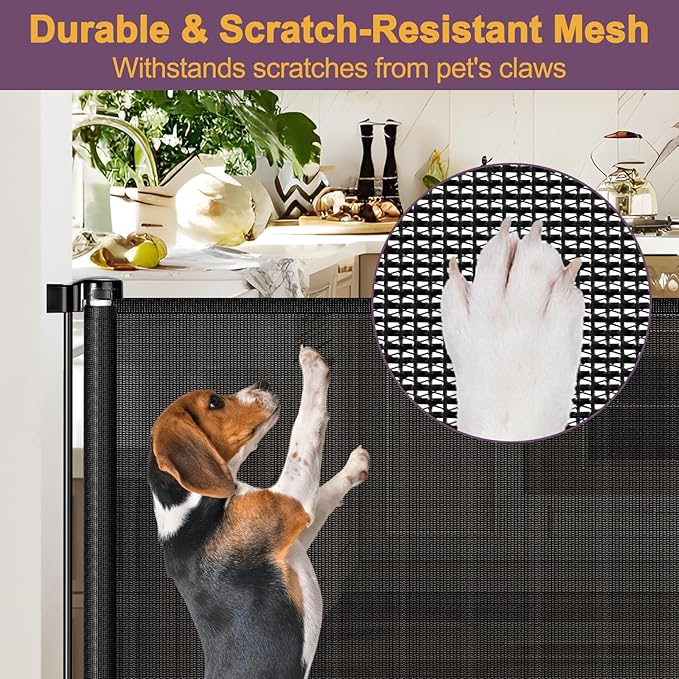 42" Tall X 80" Wide Retractable Baby Gates for Large Openings Extra Tall Dog Gates for Doorway Tall Retractable Pet Gate Tall Mesh Gates for Kids Long Dog Gate for Indoor/Outdoor (Black)