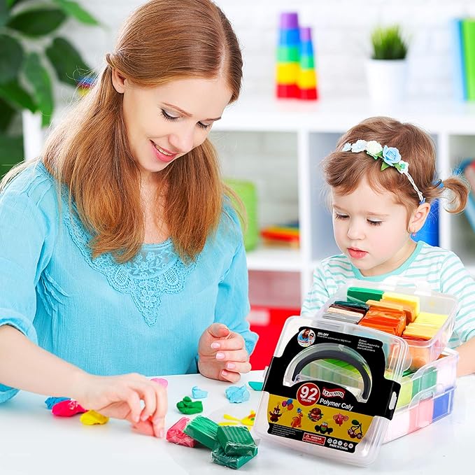 ifergoo Polymer Clay Starter Kit, 92 Colors 0.9oz/Block Oven Bake Modeling Clay, Non-Toxic Molding DIY Kids Clay with Sculpting Tools for Boys and Girls, Beginner