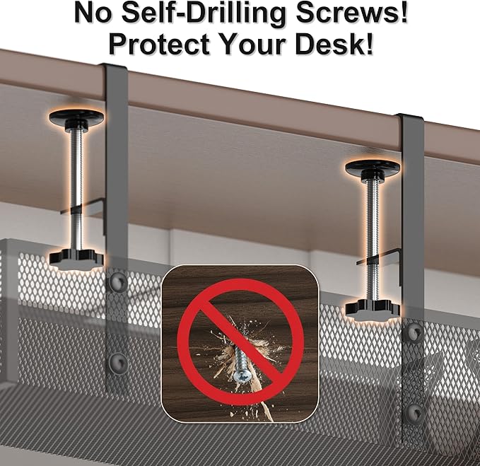 Under Desk Cable Management Tray - No Drill or Screw Mount Option, Heavy Duty Metal Cord Organizer Rack, Power Strip Holder for Office & Home