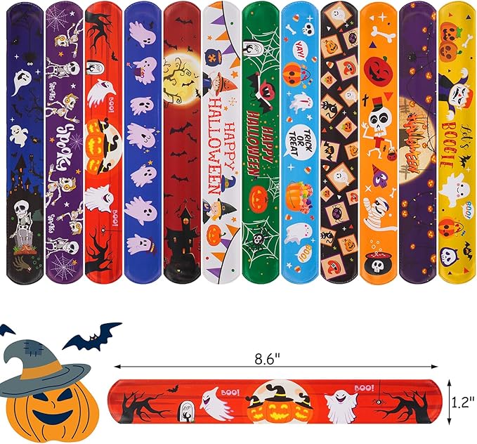 Halloween Slap Bracelets for Kids Halloween Party Favors Friendship Bracelets Bulk for Halloween Party Supplies Snap Bracelet Gifts Classroom Prizes Exchanging Gifts (72)