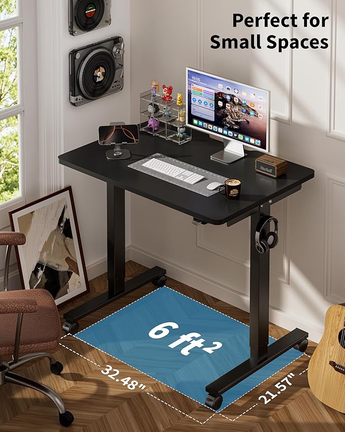 Okin Small Electric Standing Desk, 36 x 24 Inches Whole Piece Height Adjustable Desk, Black Sit to Stand Desks Computer Workstation with Wheels for Home Office
