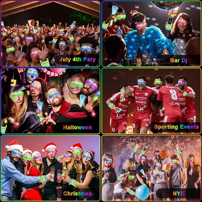 170 PCS Glow in The Dark Party Supplies,100 Glow Sticks, 30 LED Glasses and 40 Finger Lights, Light Up Party Favors for Wedding, Birthday, Concert, Raves, New Year