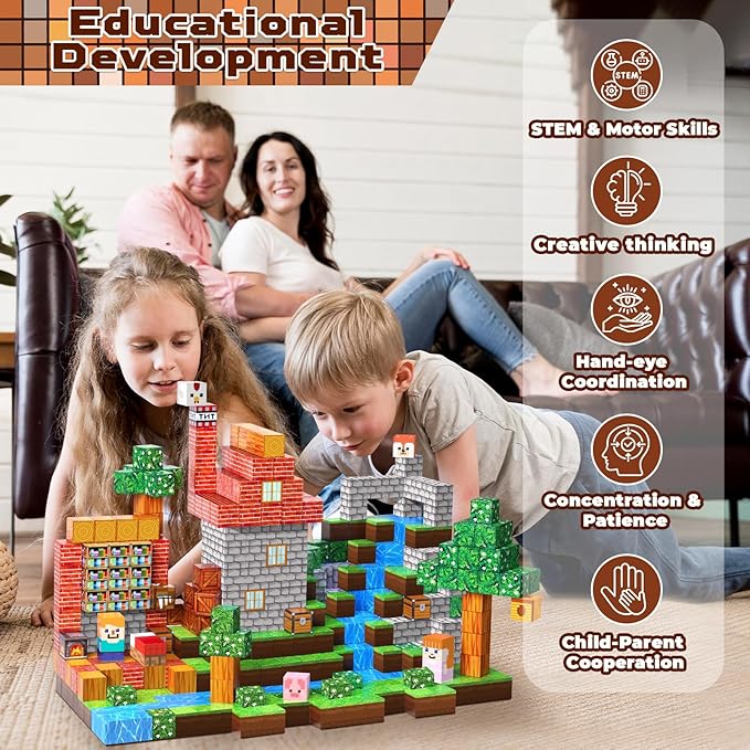 Magnetic Blocks-150PCS Grassland Magnetic Building Blocks Set, Kids Classroom Sensory Toy for Toddlers STEM Learning, Construction Stacking Toy for Kids 3+ Boys and Girls Christmas Birthday Gifts Toys