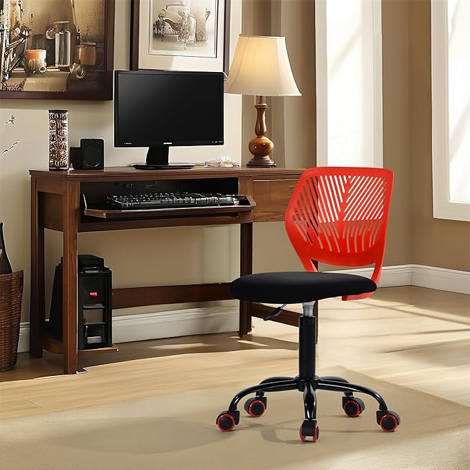 Homy Casa Armless Home Office Desk Chair, Colorful Task Chair with Soft Mesh Padded Cushion, Height Adjustable Swivel Study Computer Chair for for Girls Boys Teens (CO-Black, 1PC)