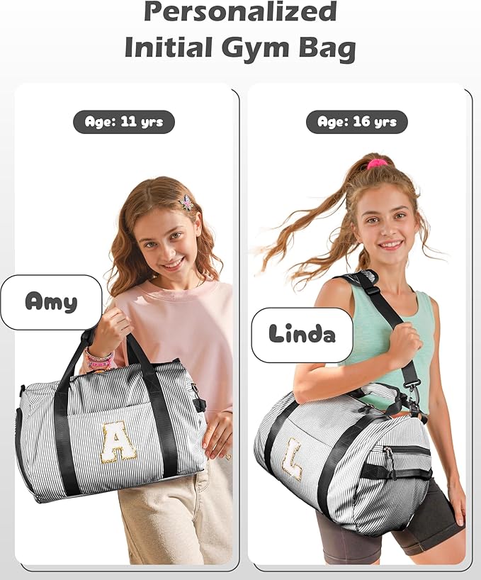 6 Year Old Girl Birthday Gifts, Girls Travel Duffle Bag, Kids Initial Overnight Bags with Shoe Compartment, Monogram Weekender Bag with Makeup Pouch, Gift Ideas for Niece Sister (Letter W)