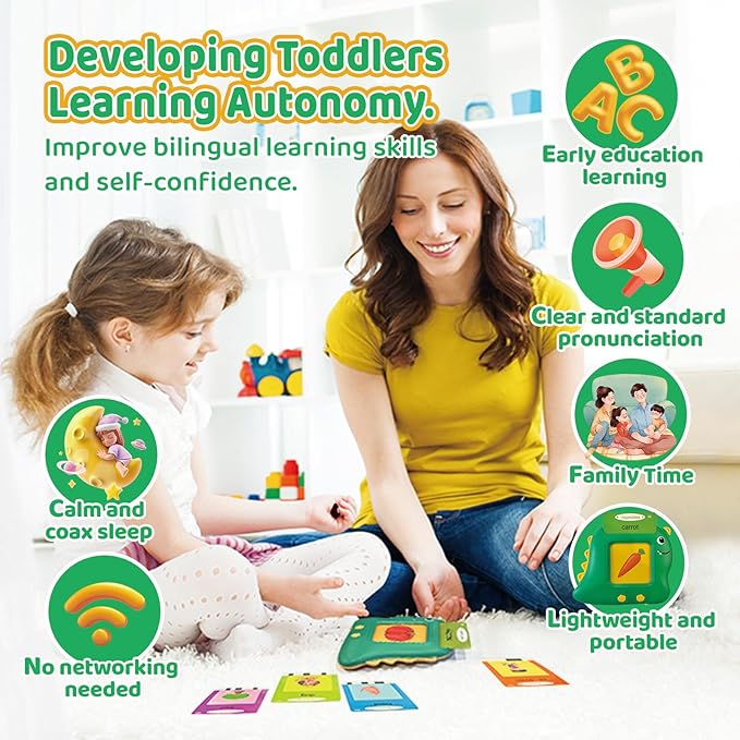 Kids Toddler Toys, Baby Dinosaur Talking Flash Cards for 2 3 4 5 6 Year Old Boys Girls with 224 Sight Words, Autism Sensory Toys, Montessori Learning Educational Toys Children Gifts (Green)