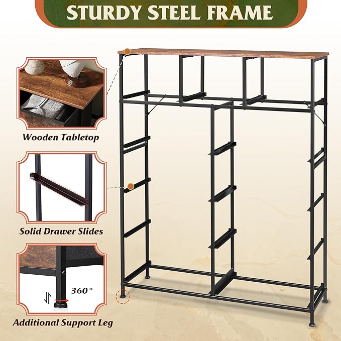 WLIVE Storage Organizer Unit with 11 Fabric Bins, Storage Drawers Organizer with Steel Frame, Tall Storage Tower Organizaton for Living Room, Hallway, Office, Rustic Brown