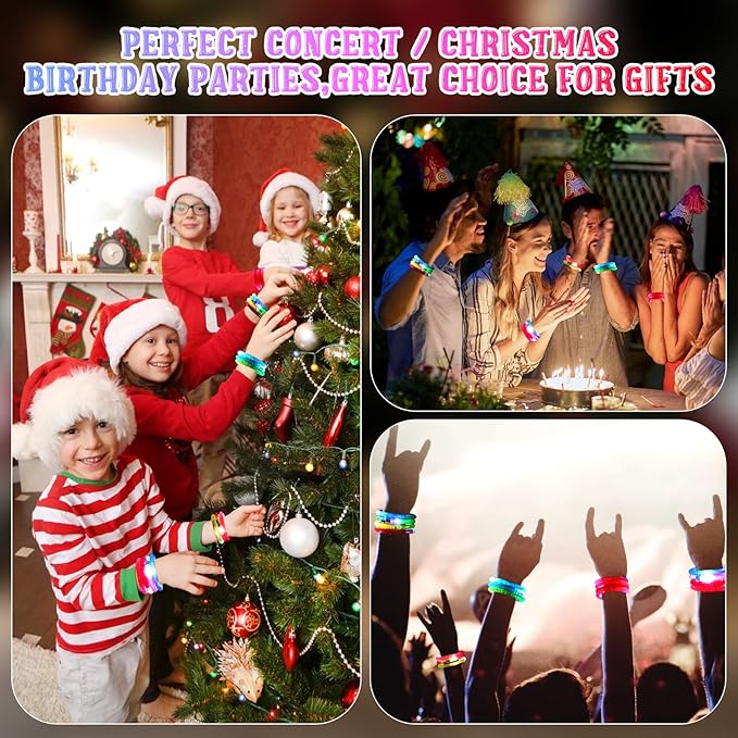 24Pcs Glow in the Dark Party Supplies for Kids/Adults, Flashing Light up Toys LED Bracelets Glow Sticks,Valentines Mardi Gras Party Favors Carnival Birthday Concert Gifts Accessory