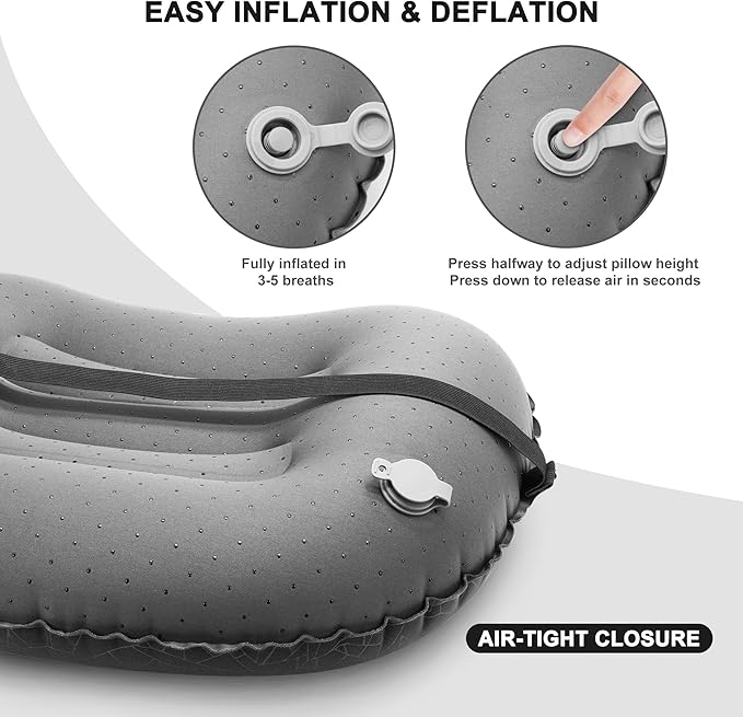 BreezCamp Inflatable Camping Pillow, Travel Blow Up Air Pillow, Neck Lumbar Support Ultralight Compact Pillow for Outdoor Hiking Backpacking Car Beach Airplane Sleeping Essentials, Black