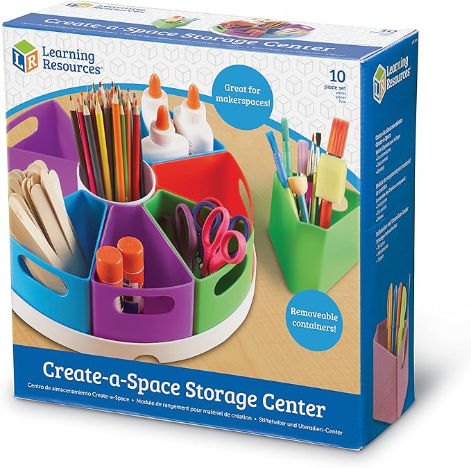 Learning Resources Create a Space Storage Center - 10 Piece set Desk Organizer for Kids, Art Organizer for Kids, Crayon Organizer, Homeschool Organizers and Storage