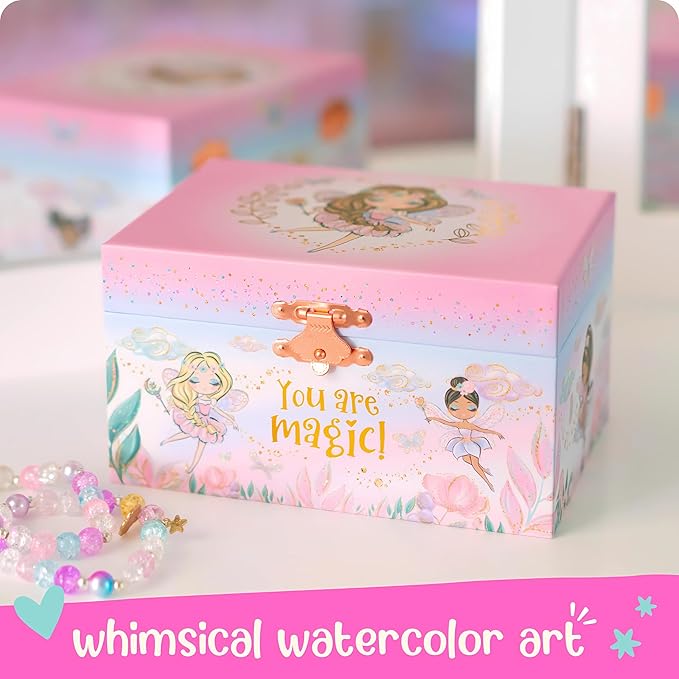 Giggle & Honey Musical Fairy Jewelry Box for Girls - Kids Music Box with Spinning Fairy and Mirror, Princess Birthday Gifts for Little Girls, Childrens Jewelry Boxes for Ages 3-10 - 6 x 4.7 x 3.5 in