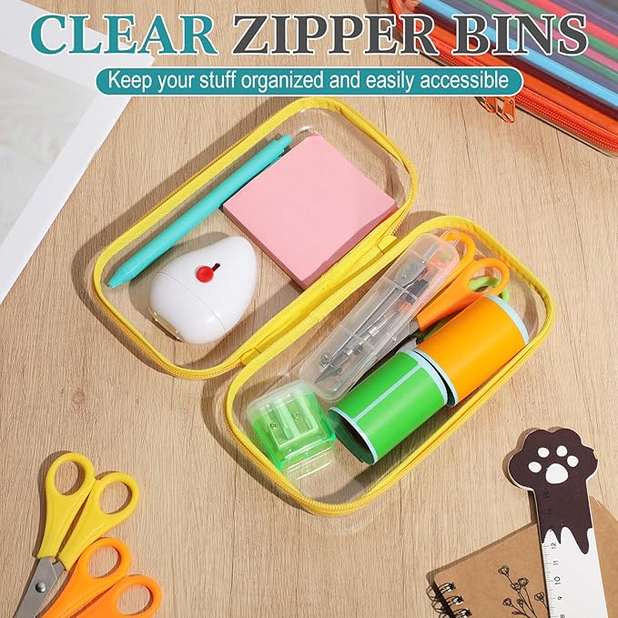 Sanwuta 6 Pcs Clear Hard Zipper Case Plastic Zipper Pouches Transparent Makeup Bag Pencil Case Pouches Toiletry Diaper Bag for Travel Toy Storage Organizer Bins