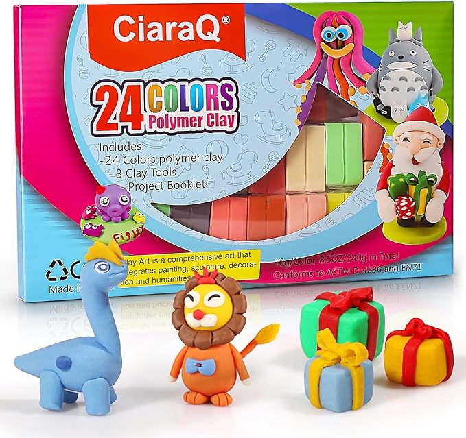 CiaraQ 24 Colors Small Block Polymer Clay Starter kit, Oven Bake Clay, DIY Molding Clay, Great for Kids, Beginners