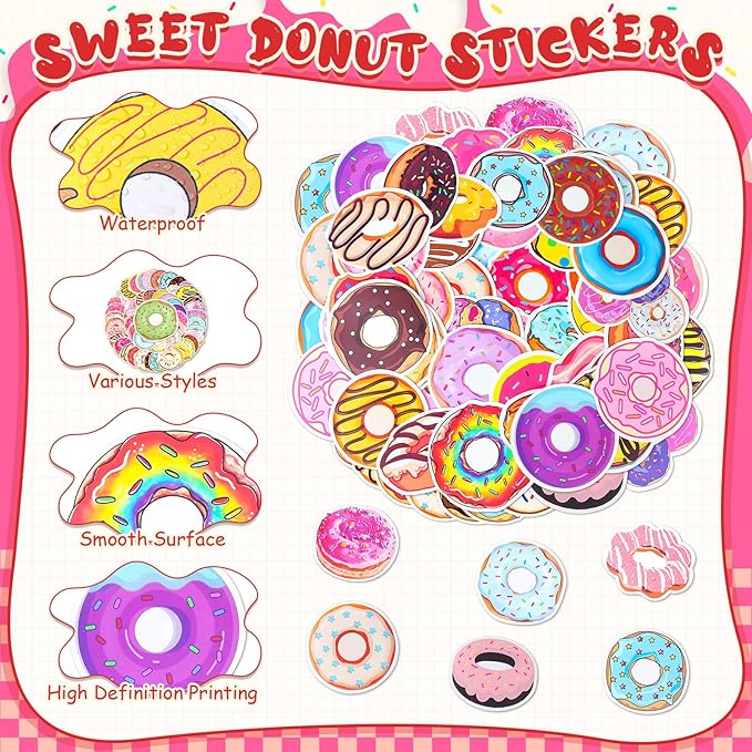 196 Pcs Donut Party Favors Include Donut Bracelets Donut Keychains and Stickers Doughnut Birthday Party Decorations for Boy Girl Two Sweet Birthday Supplies Classroom Prizes