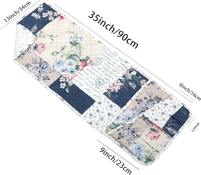 Brilliant Sunshine Roses in Beige Couch Sofa Armrest 5 Pockets Organizer, Slip Resistant Recliner Armchair Caddy, Washable Remote Controls Holder, Storage for Magazine, Phone, 35×13", Vintage Indigo