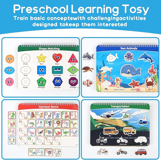 Busy Book for Toddlers, Montessori Toys for 3+ Year Old, Preschool Learning Activities Autism Sensory Toys Travel Toys Educational Toys Book with Classified Storage Box and Writing and Drawing Board