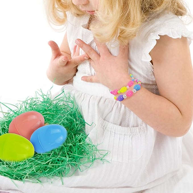 JOYIN 24 Pcs Prefilled Easter Eggs with Different Designs of Bracelets Girls Jewelry Set for Kids Easter Party Favor Easter Basket Stuffer Classroom Exchange and Prize Supplies (Candy)