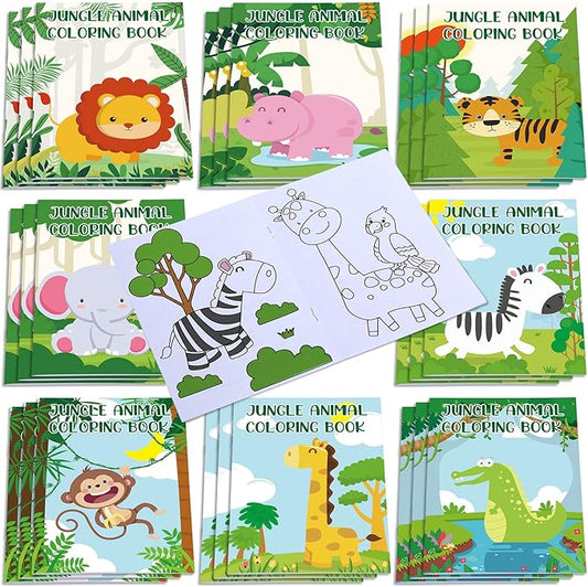 Honoson 24 Pcs Kids Coloring Books Animals Truck Coloring Books Bulk Jungle Animals Party Favors Mini DIY Art Drawing Pages for Birthday Gifts Classroom Jungle Party Supplies(Cartoon Style)