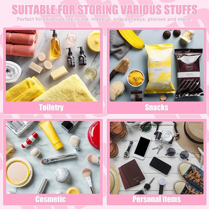 BuyCard Chenille Letter Clear Medicine Bags, Makeup Meds Bags, Preppy Patch Cosmetic Bag with Zipper&Wristlet, Waterproof PU&PVC Toiletry Medicine Storage Case, Portable Travel Drugs Pills Pouch Pink