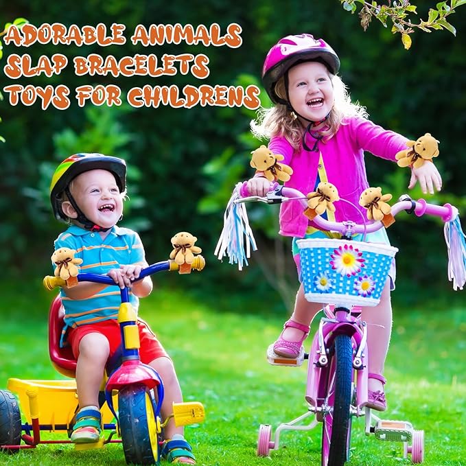 Ceenna 16 Pcs Valentine's Day Bear Stuffed Animal Slap Bracelets Plush Bear Slap Bracelets Adorable Bear Slap Wrist Bracelets Bulk for Birthday Party Favors Goodie Bag Fillers(Bear,Khaki)