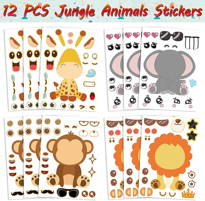 Jungle Safari Party Favors Set 84 PCS Wild Animals Theme Masks Sticker Keychains Straws Slap Bracelets Bubble Sticks Gift Bags for Kids Birthday Party Baby Shower Goodie Bag Fillers Jungle Safari